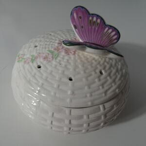 Vintage Teleflora Ceramic Lidded Butterfly Trinket Box Potpourri Decor